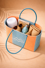 "M" Woven Tote Bag in Pastel