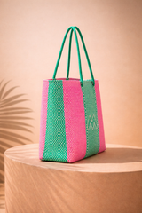 "M" Woven Tote Bag in Watermelon