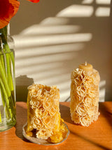 Oaxacan flower bouquet candle in natural beeswax.  