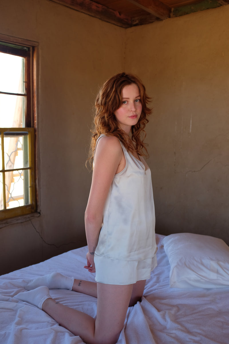 Our silk loungewear are made from premium sand washed charmeuse. Luxuriously soft, easy to care. Pre-shrunk, colorfast. Lightweight but not see through. Minimal sheen on the surface. Elegant and understated for the modern women.