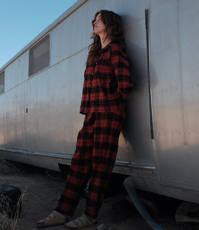 Luxury brushed organic cotton pajama  set in red plaid