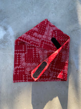 Red paisley easy on off velcro bandana head scarf in premium Japanese miracle weave cotton for summer. 