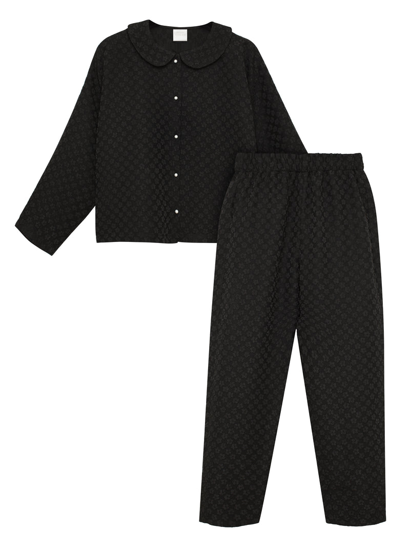 Jacquard pajama set in black. 