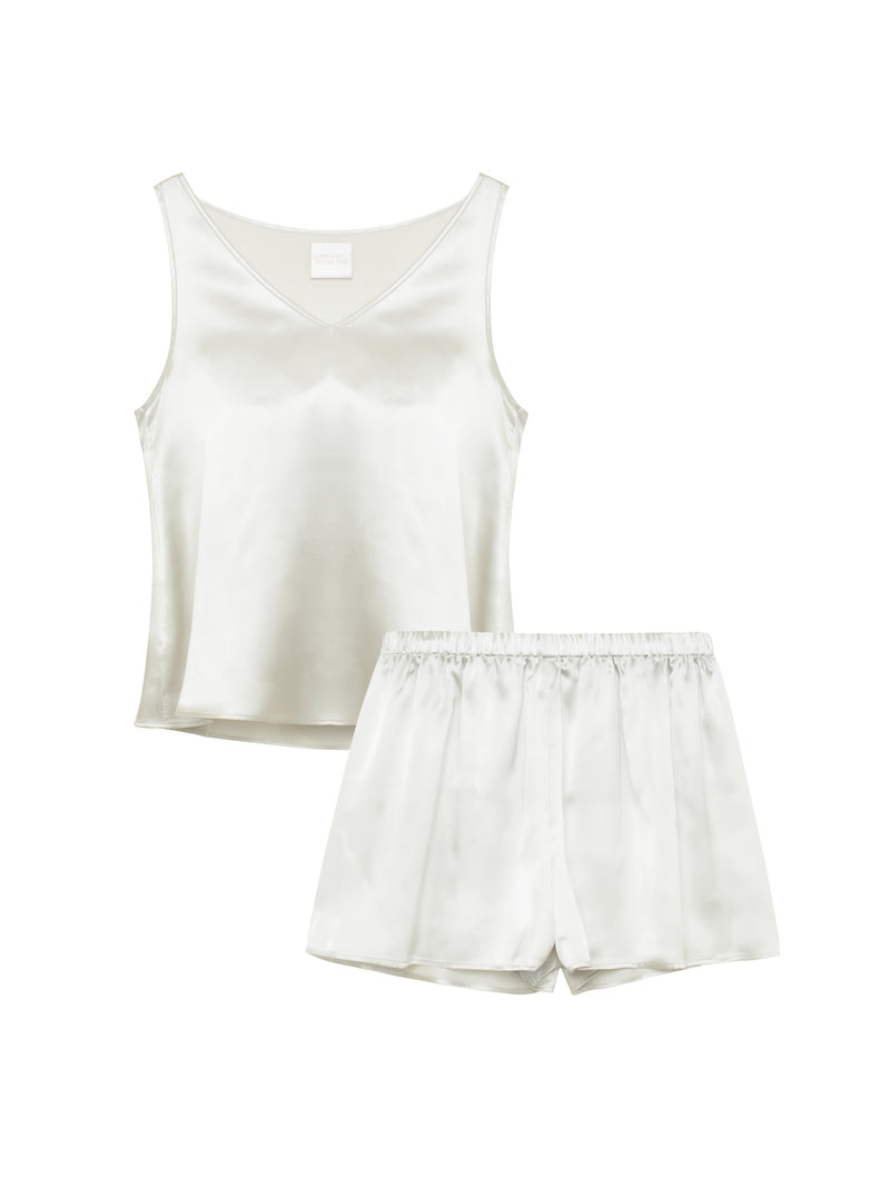Maison Modulare luxury  silk tank & shorts pajama set. Washable silk. Small batch made in Los Angeles.  