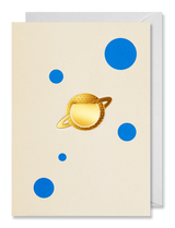 Fine greeting card with planet motifs and gold foil stamping designed by Marcel Baer for Octaevo.