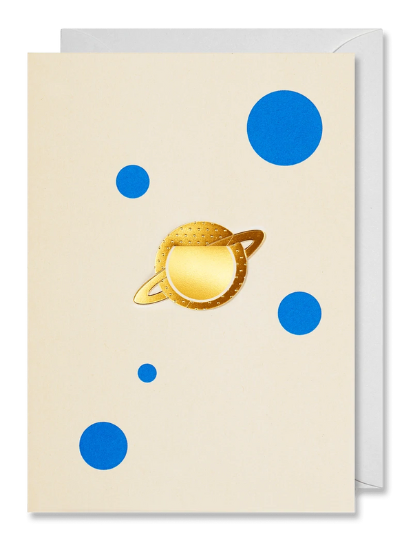 Fine greeting card with planet motifs and gold foil stamping designed by Marcel Baer for Octaevo.