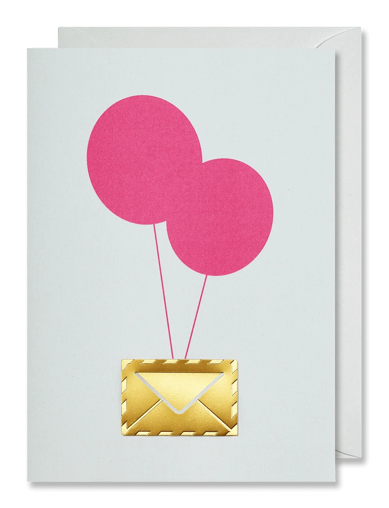 Heavy weight fine paper greeting card to send your birthday wishes. Joyful balloon design and comes with a gold metal paper clip. Designed by Marcel Baer for Octaevo.